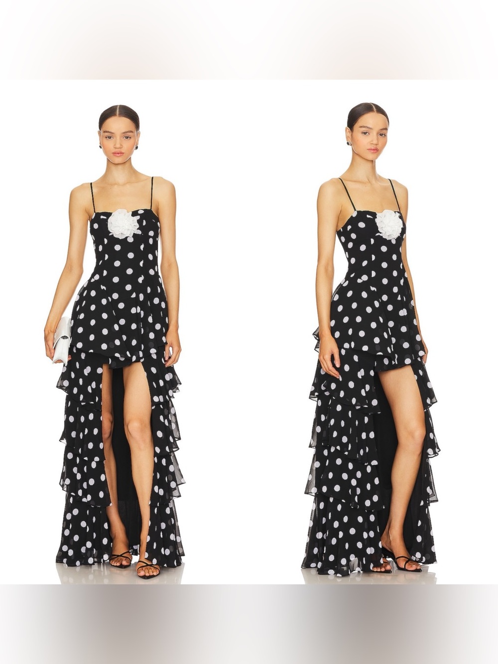 NWT MAJORELLE Brandi Gown in Black & White Dot with ruffle detail